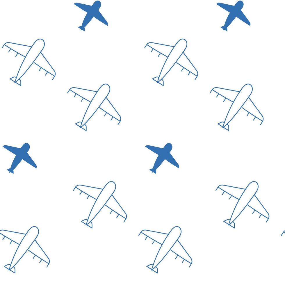 Blue airplane seamless pattern on white background vector