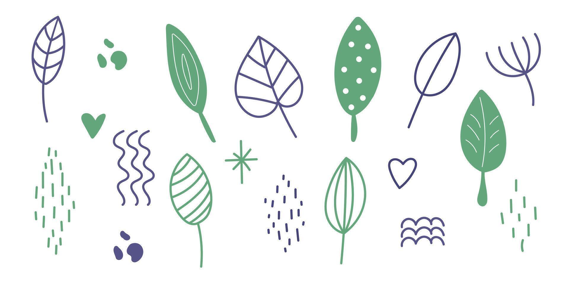 Set of hand drawn simple leaves. vector