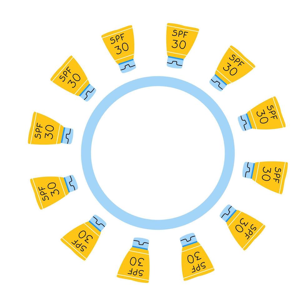 Summer wreath with sunscreen cream. Spf cream. vector