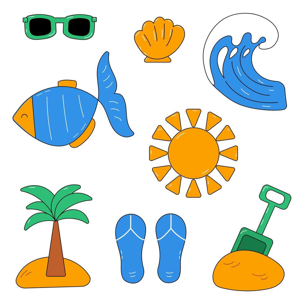 Set of summer elements. Colorful summer items. vector