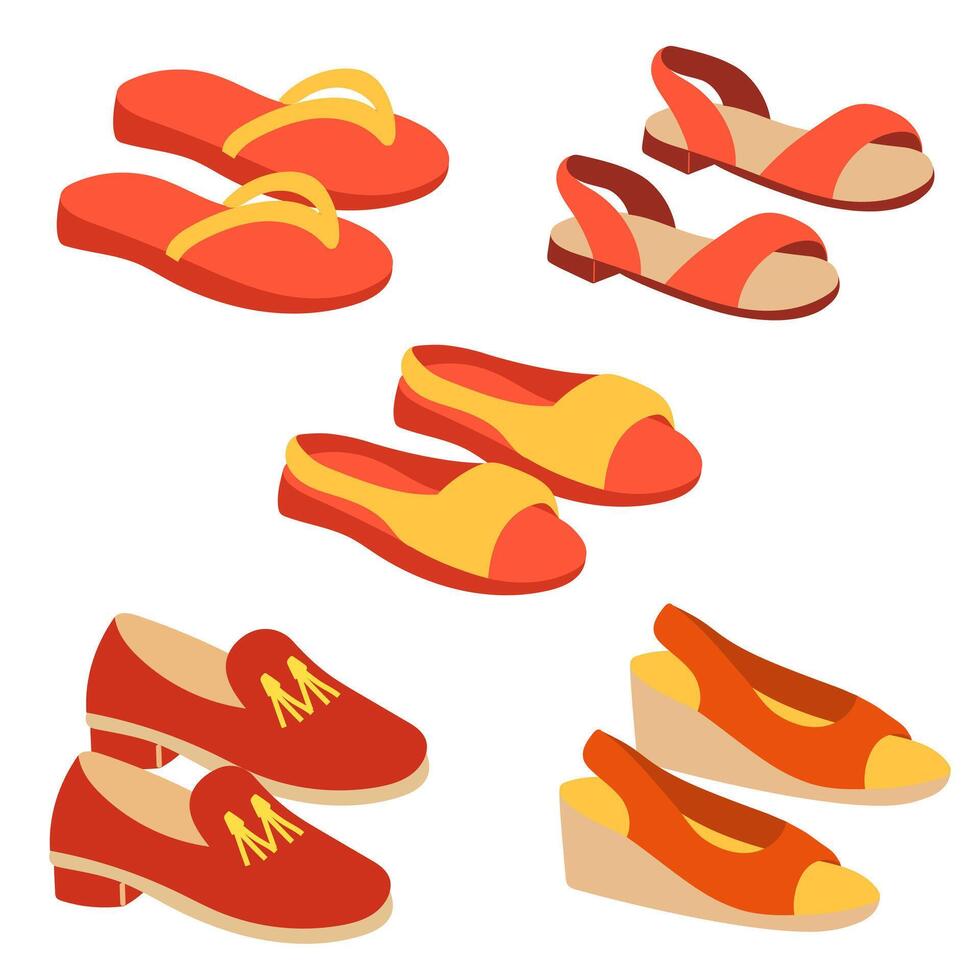 Set of red shoes. Summer shoes. vector