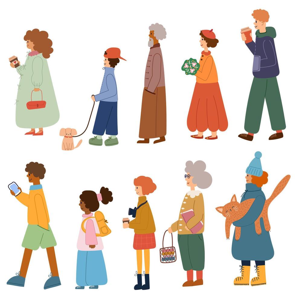 A set of people - men, women, young and elderly of different races and nations. Flat Illustration vector