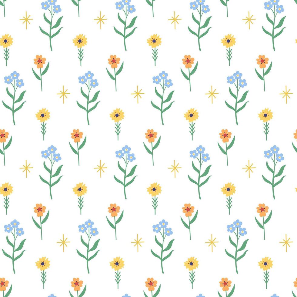 Cute seamless pattern with wild flowers. vector