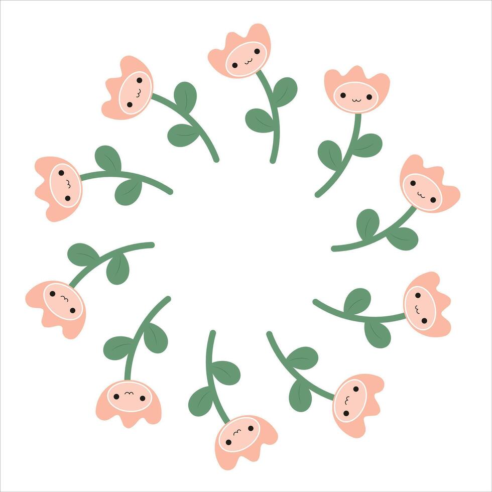 Pretty wreath with cute kawaii flower. vector