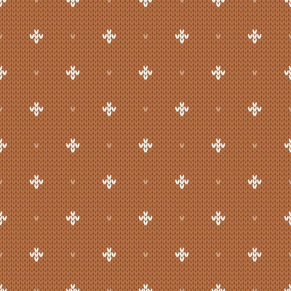 Scandinavian knitted seamless pattern. Norwegian native style sweater, ornament with snowflakes. Fair Isle design. Wool texture. Winter holiday background, beige brown vector