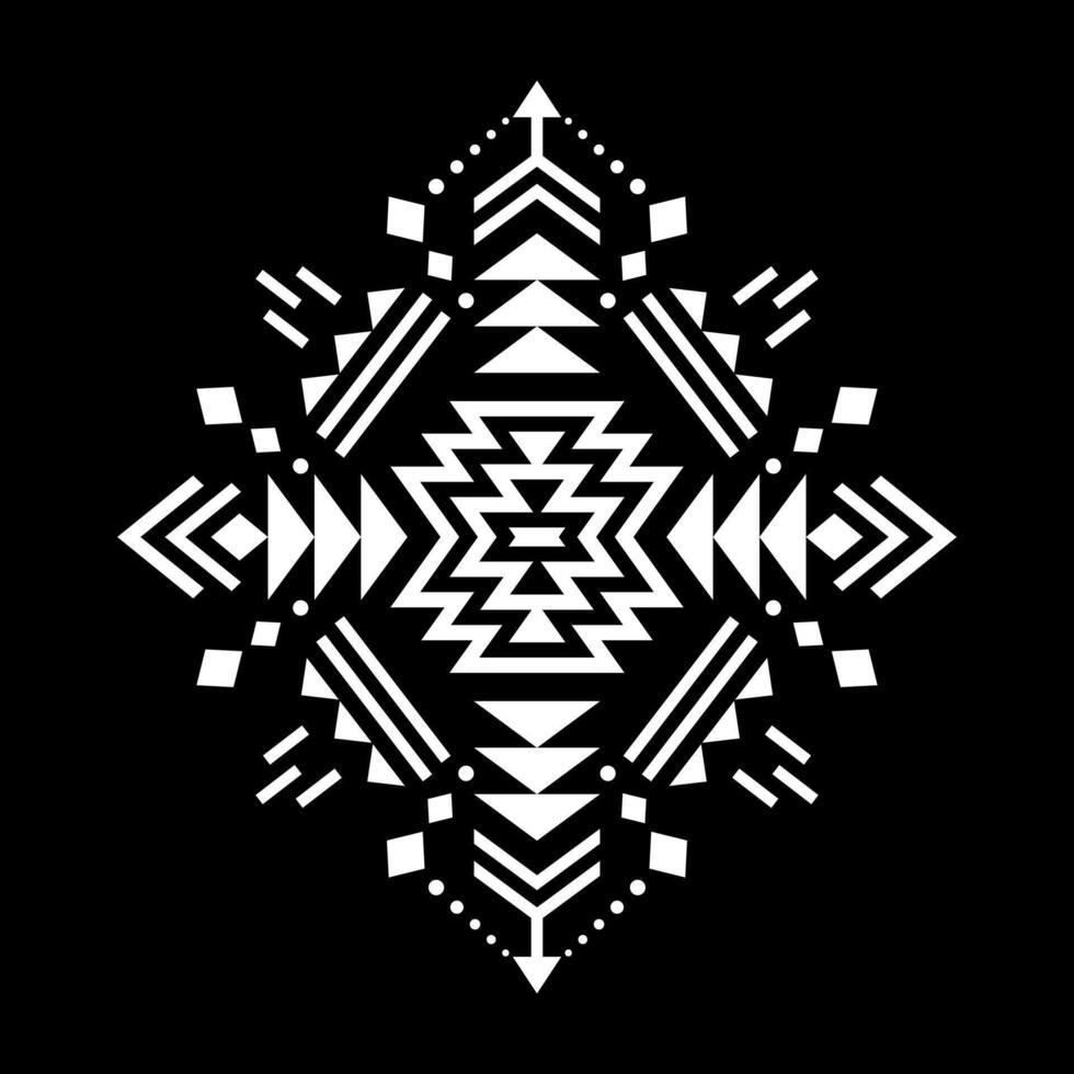 Aztec geometric element, ethnic ornament. Tribal design, symbol for border, frame, tattoo, logo, card, decorative paper. Navajo motif, isolated on black background. vector