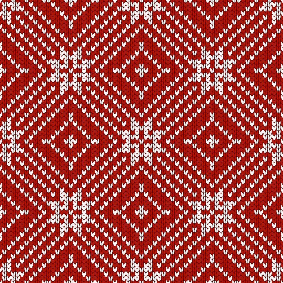Winter holiday ornament with snowflakes. Christmas and New Year wool knitted sweater. Seamless pattern, illustration, red white traditional background. vector