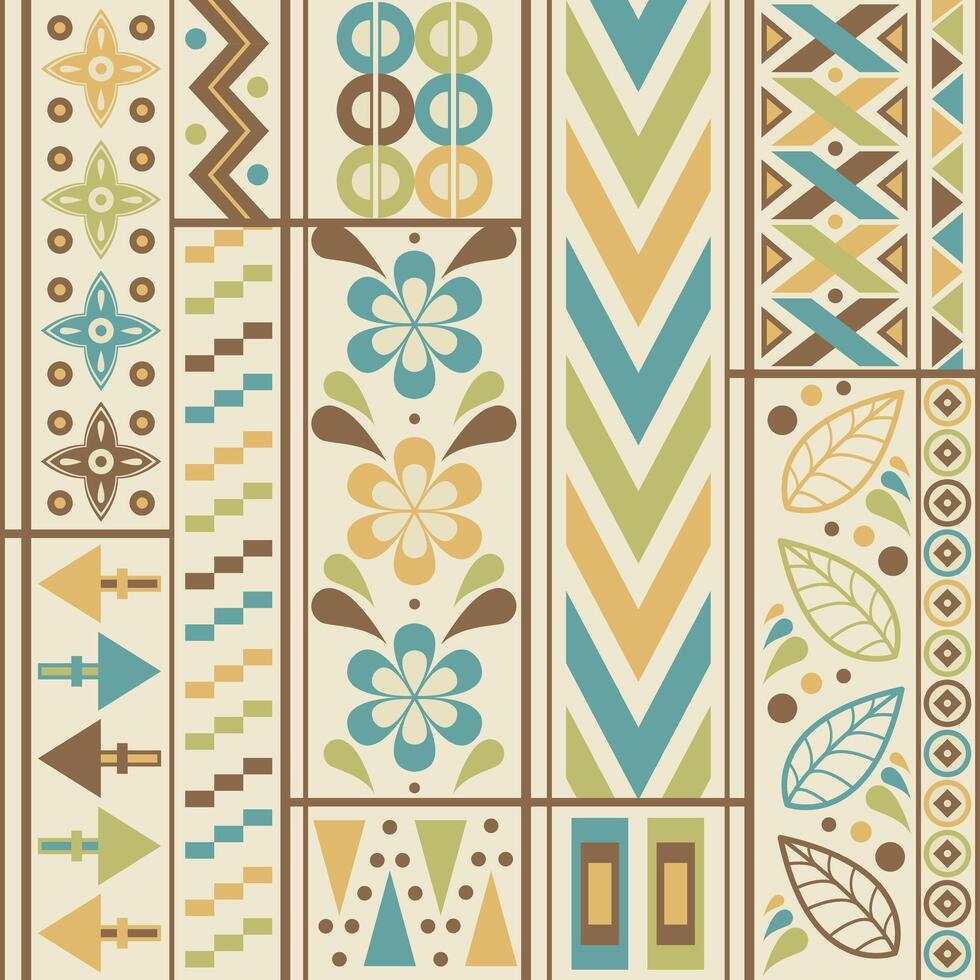 Tribal striped seamless pattern, geometric background. Vintage soft colors. Swatches of seamless pattern included in the file. vector