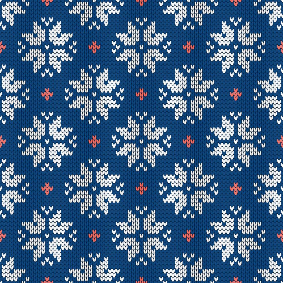Christmas and New Year traditional knitted seamless pattern with snowflakes. Norwegian style sweater. Wool texture, blue white illustration. Holiday background. vector