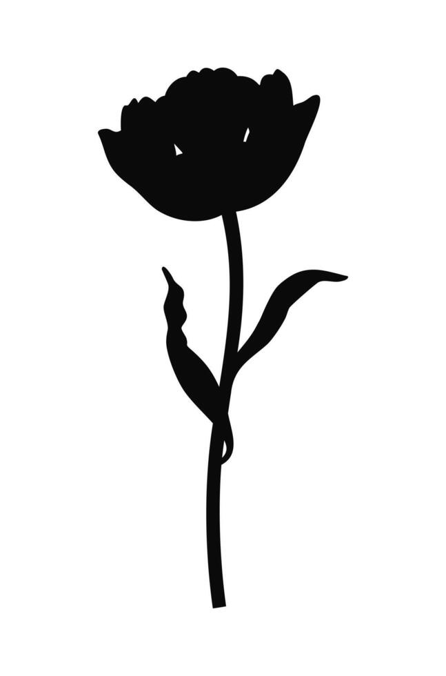 Tulip in black silhouette. Beautiful sketch flower, spring decor. Drawing simple element of minimal style for Easter, Mother Day, Canadian Tulip Festival, illustration vector