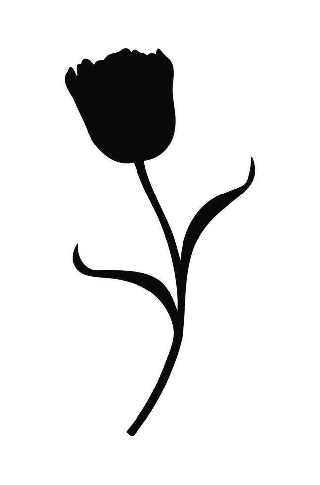 Tulip, elegant silhouette. Beautiful flower, spring decor, simple minimal style. Drawing element for Easter, Mother Day, Canadian Tulip Festival, black illustration vector