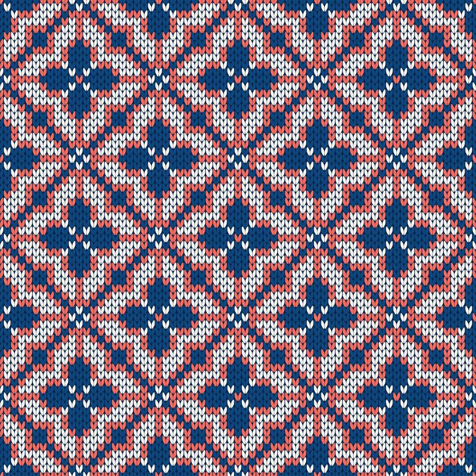 Winter blue holiday ornament with snowflakes. Christmas and New Year wool knitted sweater. Seamless pattern, illustration, traditional background. vector