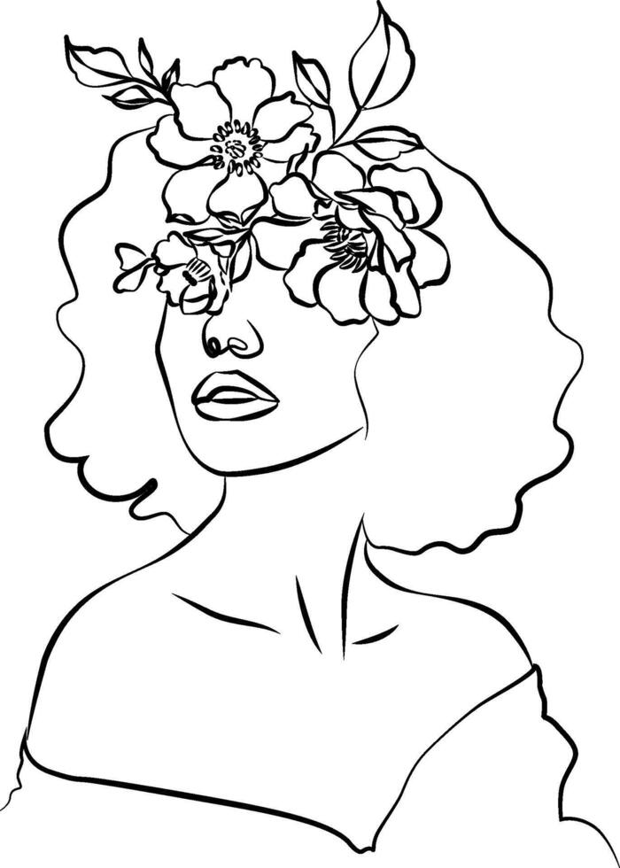 Woman Face With Line Art vector