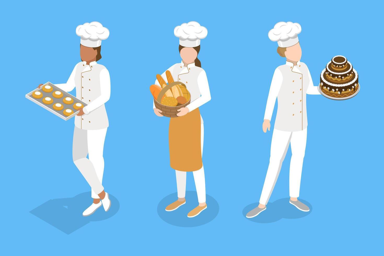 3D Isometric Flat Illustration of Professional Baker, Happy Bakehouse Workers vector