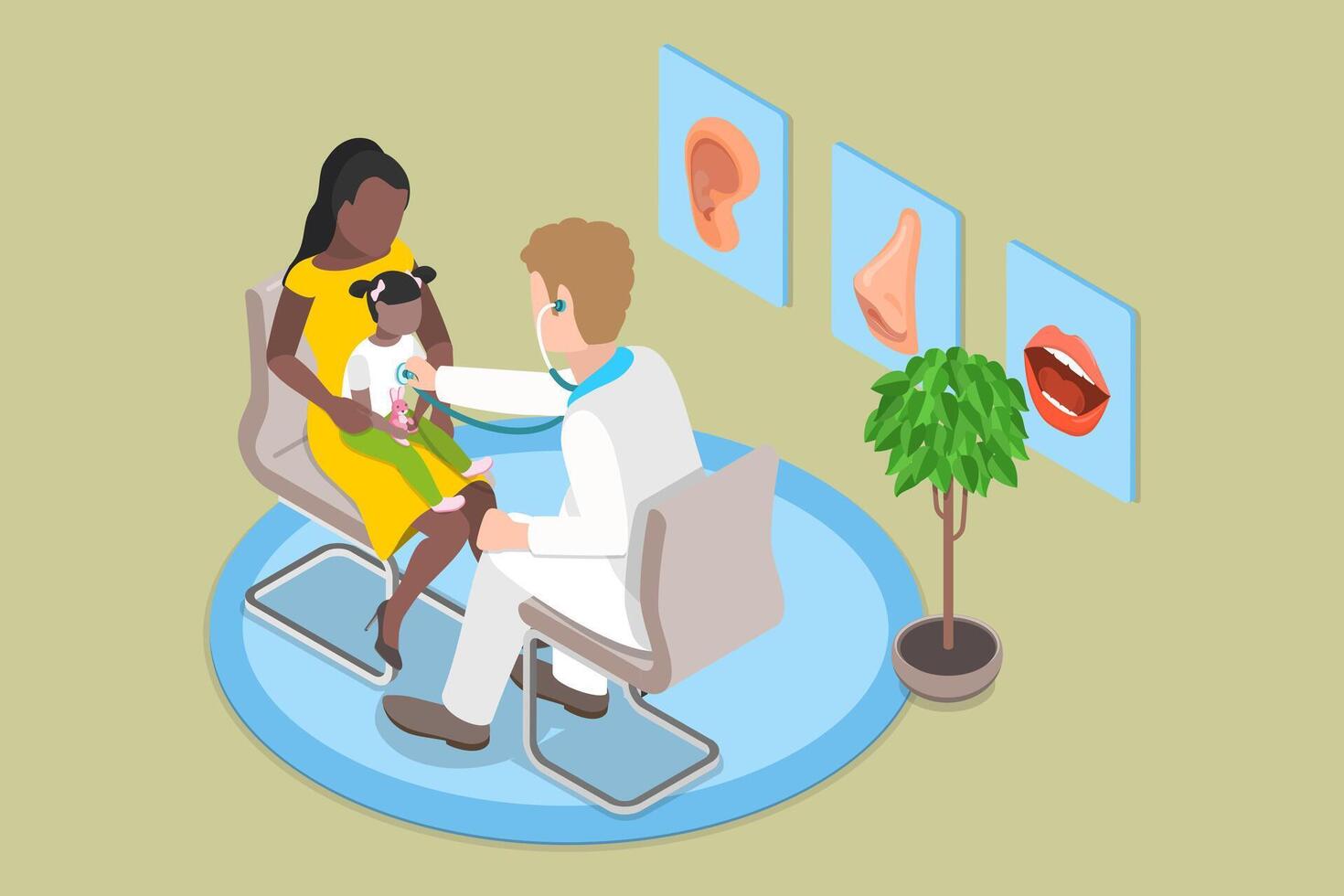 3D Isometric Flat Illustration of Pediatrition, Checkup at the Childrens Doctor vector