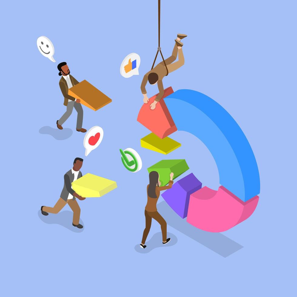3D Isometric Flat Illustration of Cooperation, Partnership and Collaboration to Success vector
