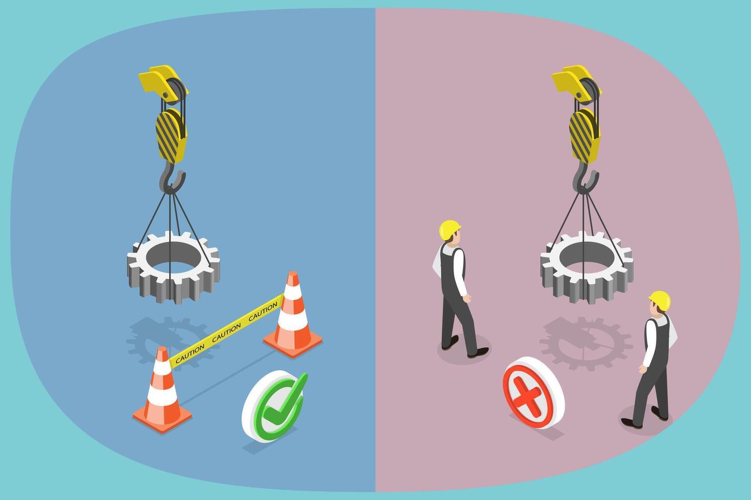 3D Isometric Flat Illustration of Barricade Lifting Zone, Work Safety Rules vector