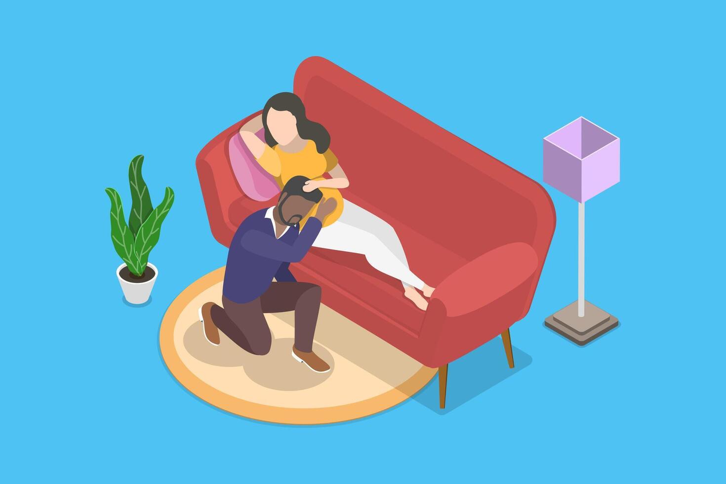 3D Isometric Flat Illustration of Pregnancy and Maternity, Happy Couple Expecting a Baby vector