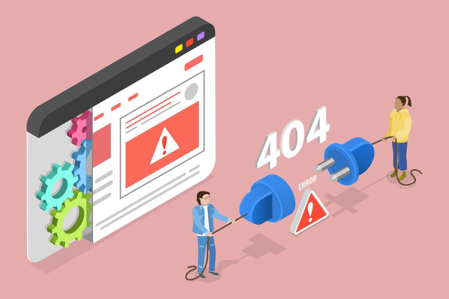 3D Isometric Flat Illustration of 404 Error Page, Connection Problem vector