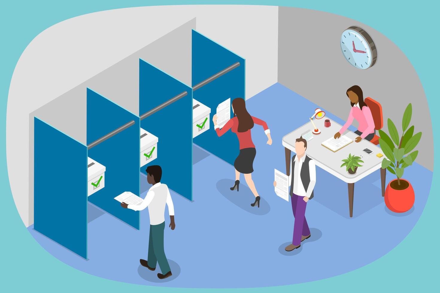 3D Isometric Flat Illustration of Political Election, Polling Station vector