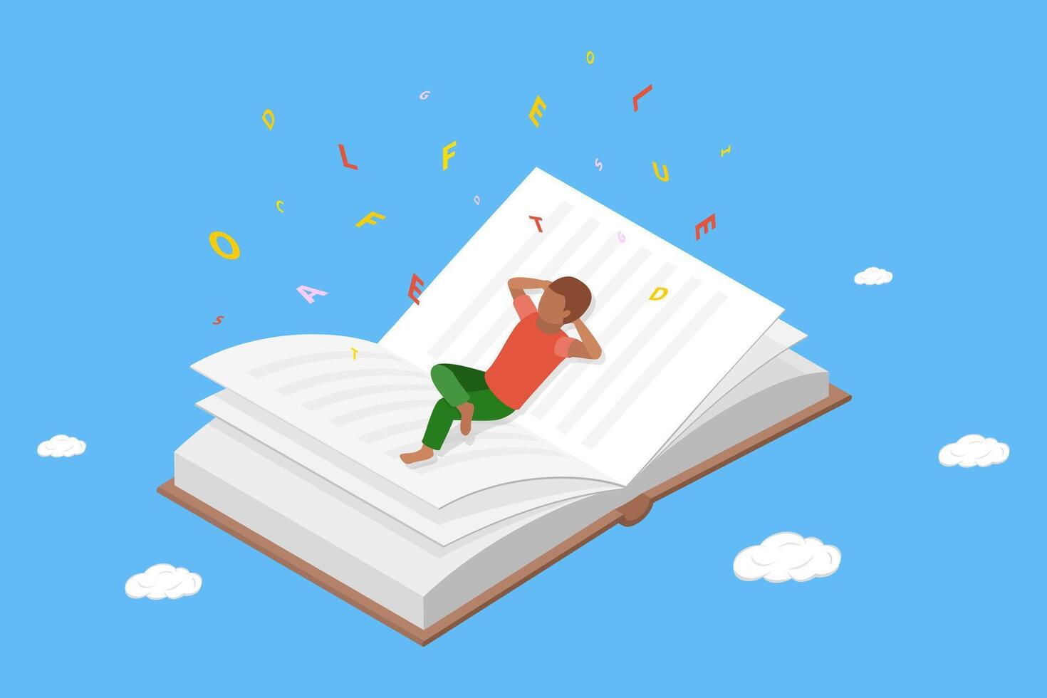 3D Isometric Flat Illustration of Booklover, Learning Wisdom and Exploring New Horizons vector