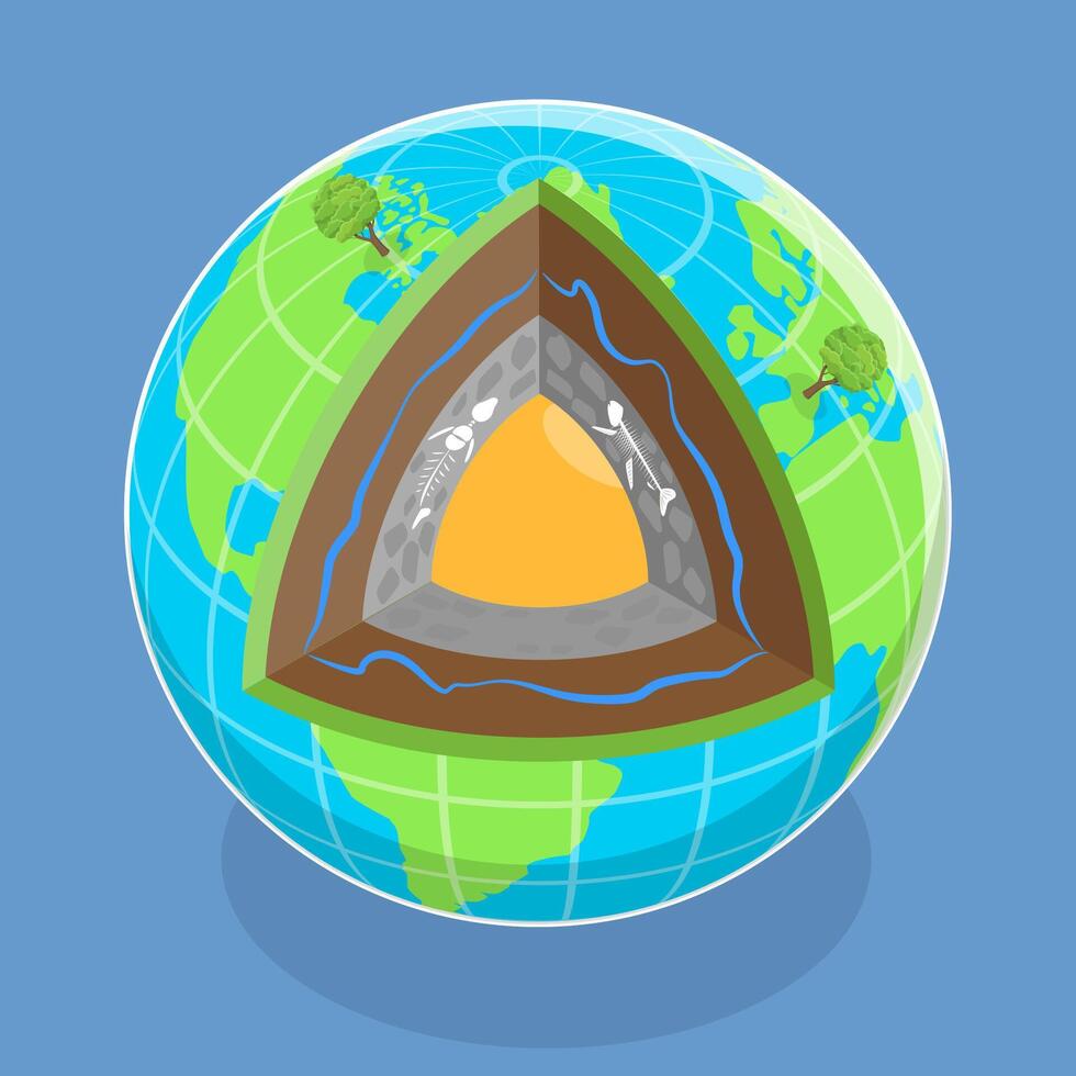 3D Isometric Flat Illustration of Earth Structure Layers, Education Diagram vector