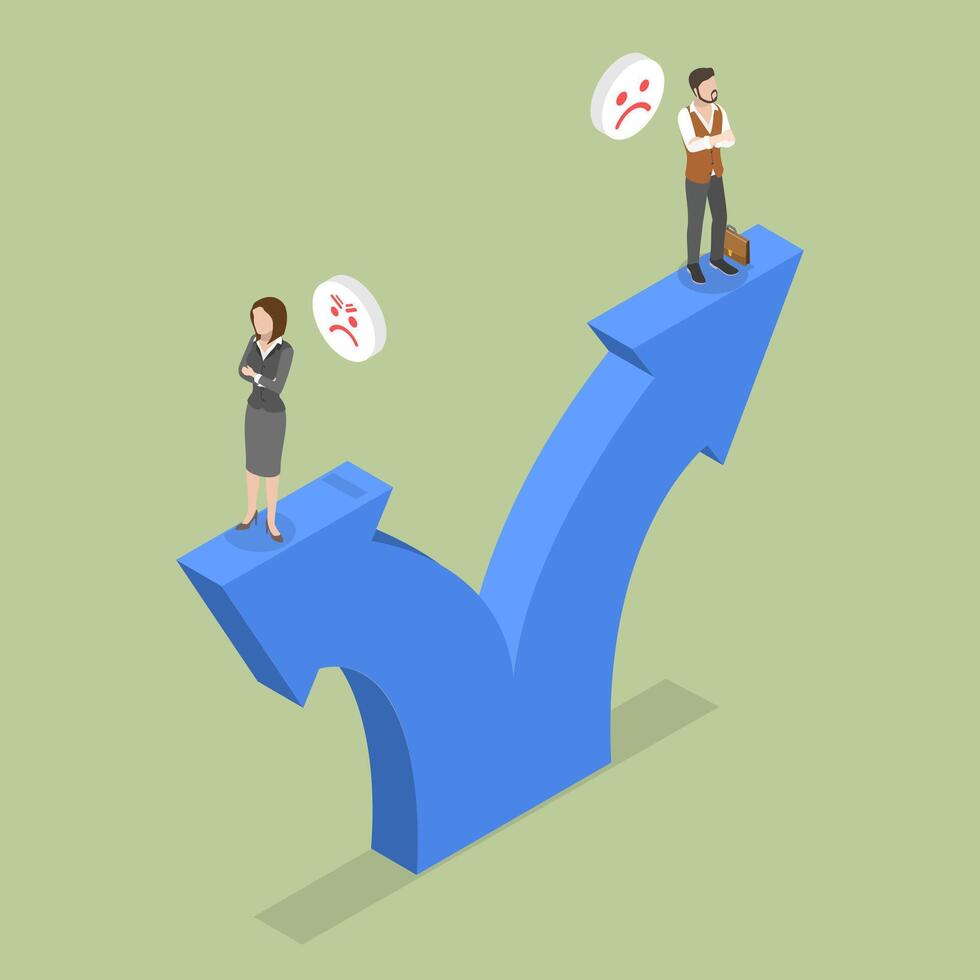 3D Isometric Flat Illustration of Misunderstanding, Conflict Situation, Different Opinions vector