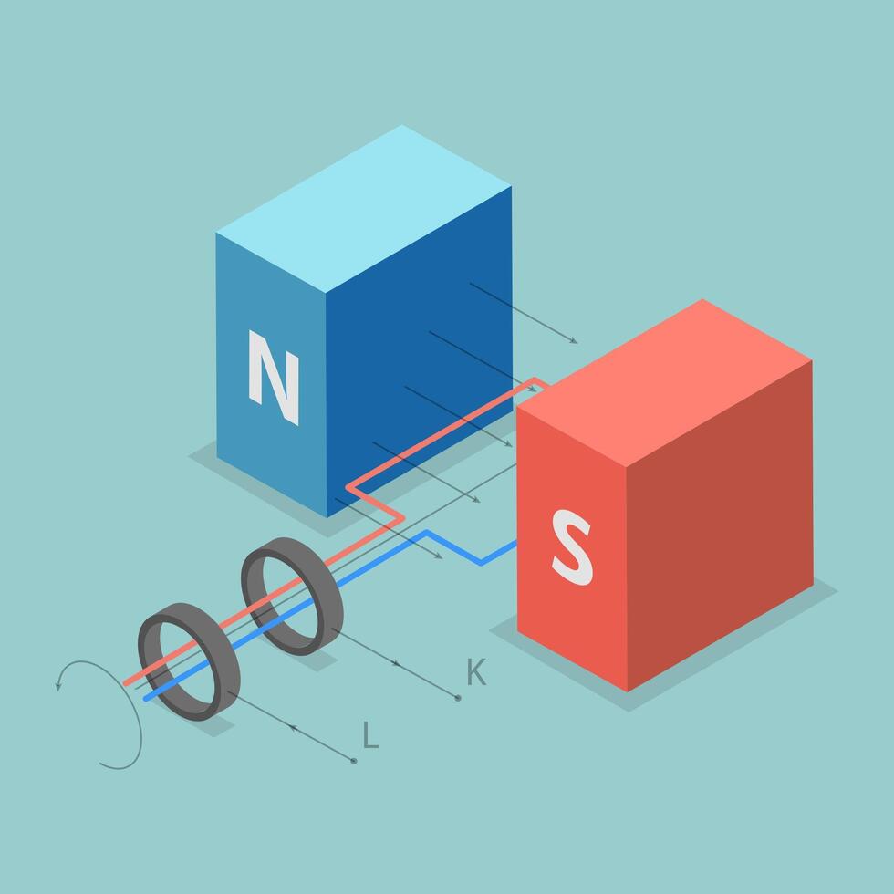 3D Isometric Flat Illustration of Electromagnetic Generator, Simple Electric Motor vector