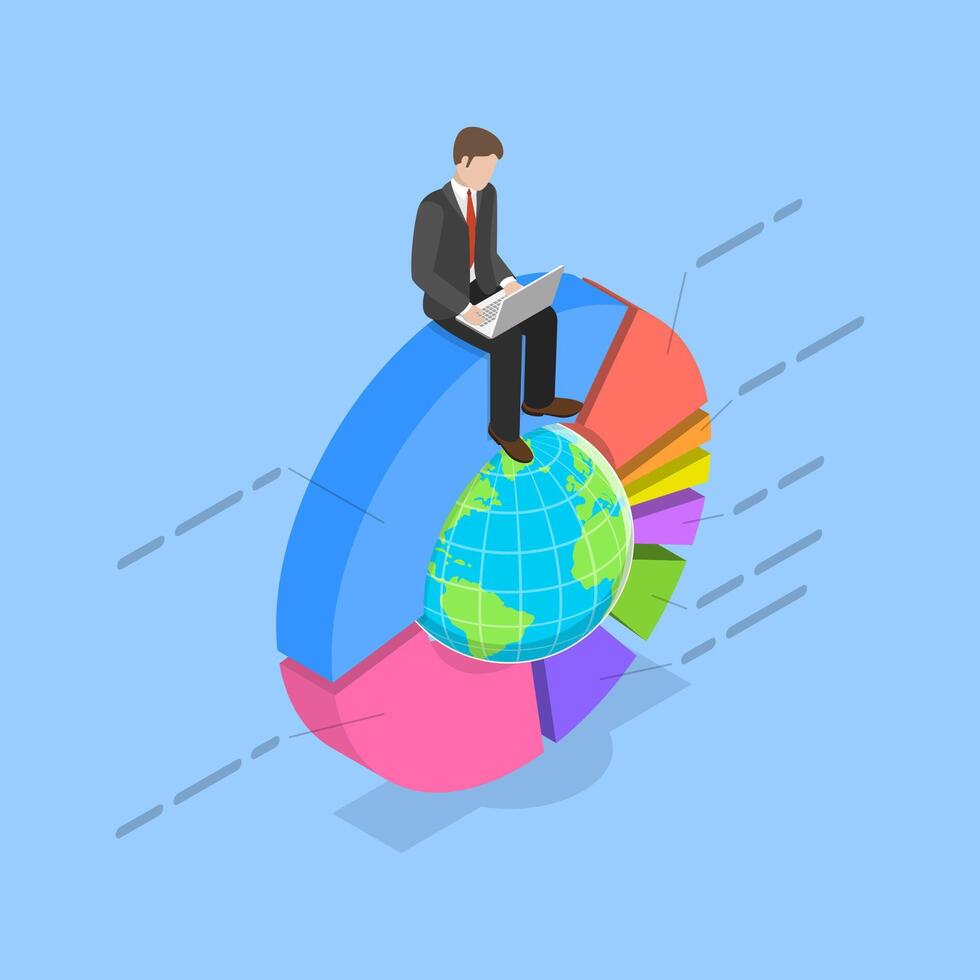 3D Isometric Flat Illustration of World Stock Market, Mutual Fund or Assets vector