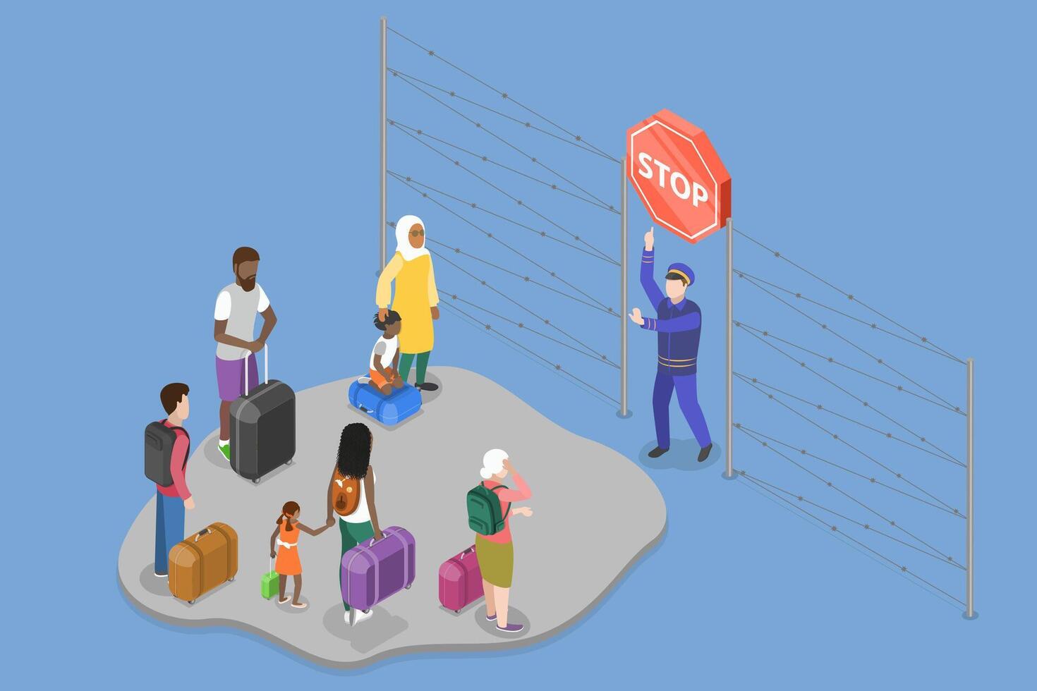 3D Isometric Flat Illustration of Refugees, Asylum Seekers Community vector