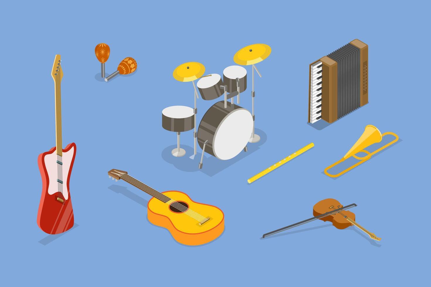 3D Isometric Flat Illustration of Musical Instruments Collection, Classic and Modern, for Amateurs and Professionals vector