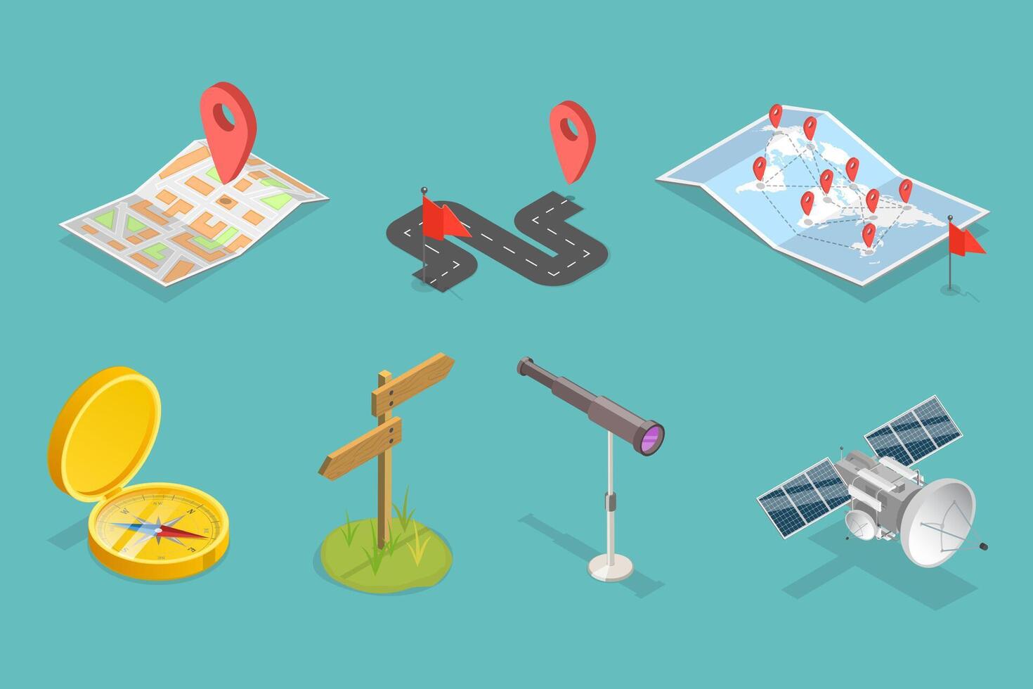 3D Isometric Flat Set of Navigation Items, Navigation Map and Geolocation vector