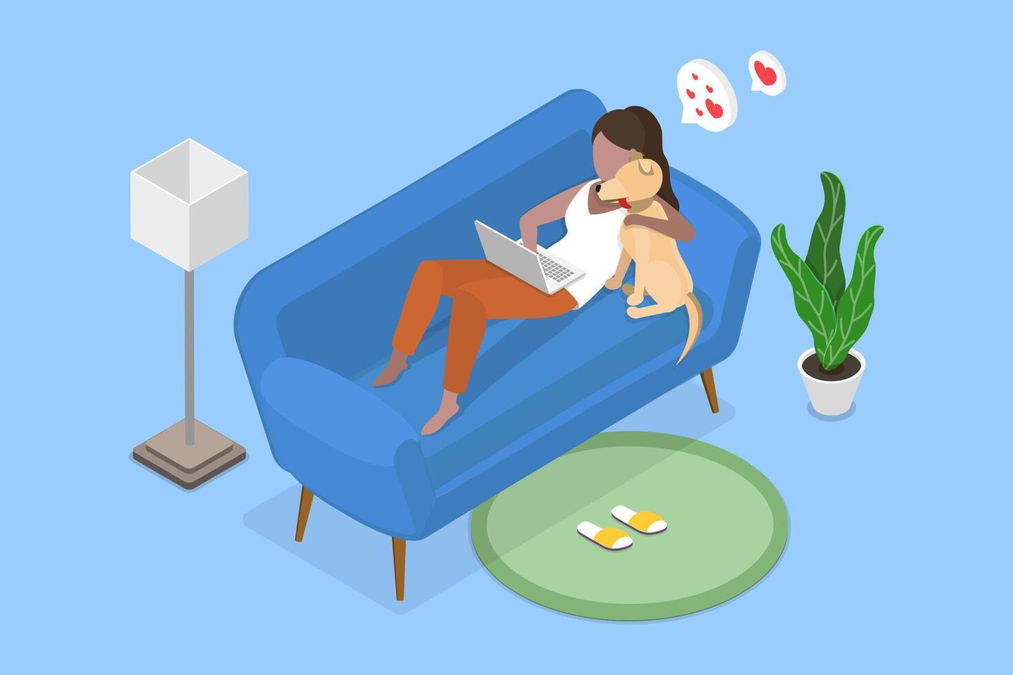 3D Isometric Flat Illustration of Spending Time With Pet , Adorable Animals and Their Owners vector