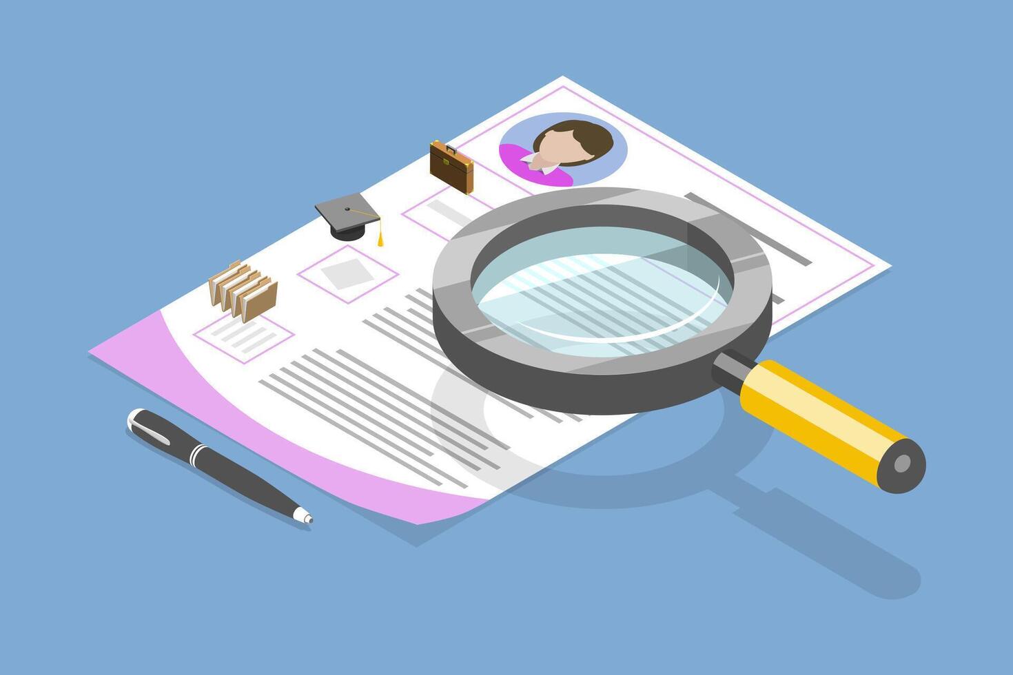 3D Isometric Flat Illustration of Resume, Curriculum Vitae, CV Application vector