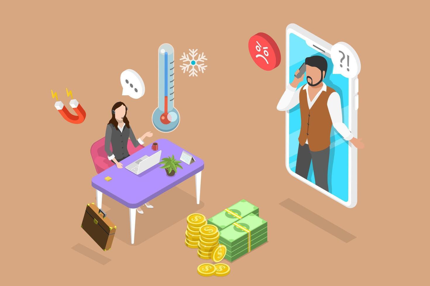 3D Isometric Flat Illustration of Cold Call, Marketing Strategie vector
