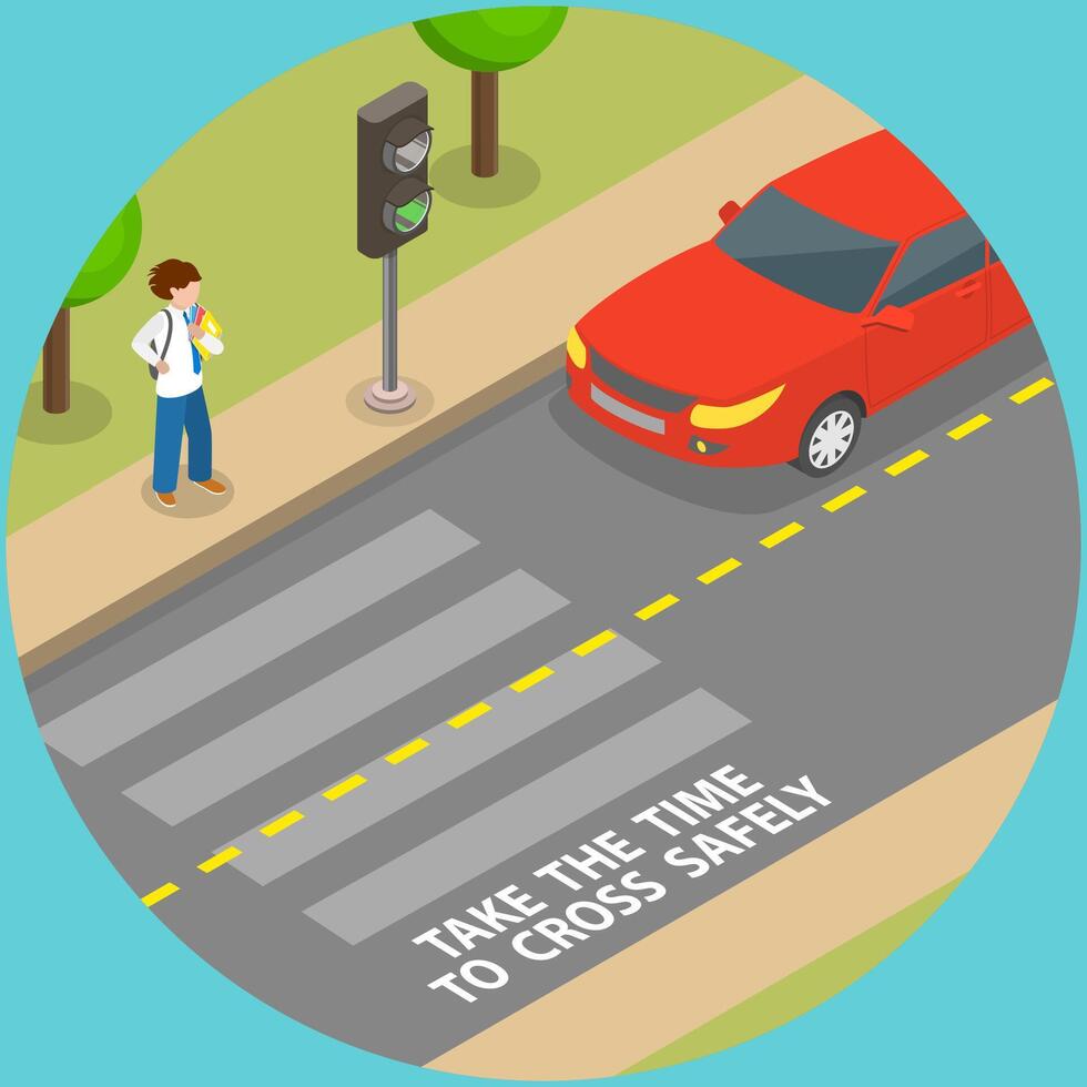 3D Isometric Flat Illustration of Pedestrian Safety, Crossing a Road vector
