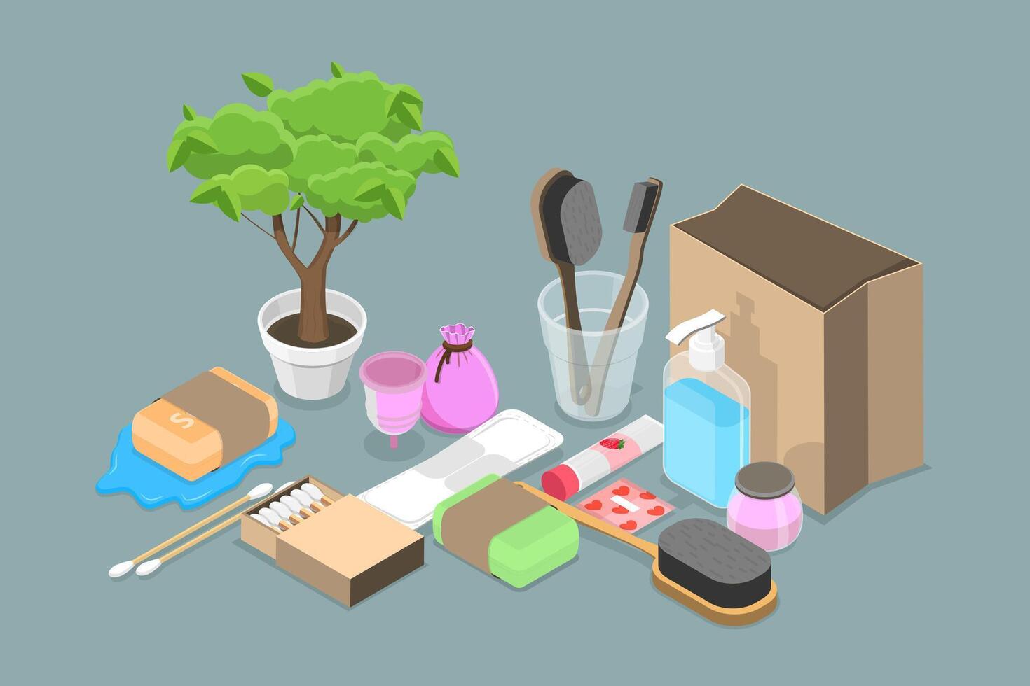 3D Isometric Flat Illustration of Sustainable Zero Waste Lifestyle, Go Green vector
