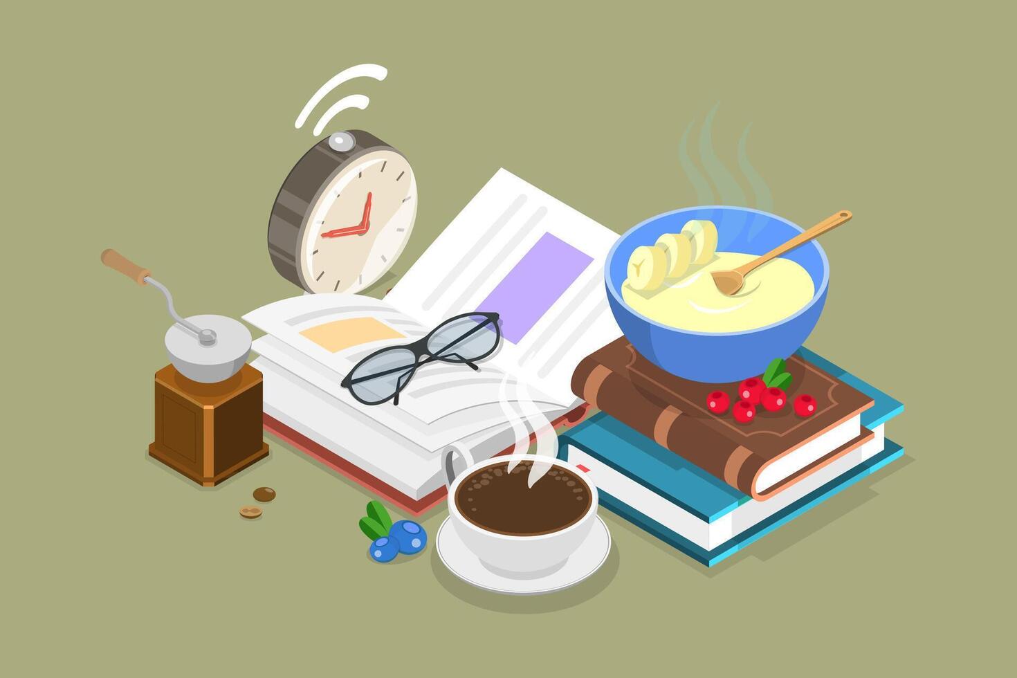 3D Isometric Flat Illustration of Morning Rituals, Healthy Habits and Routines vector