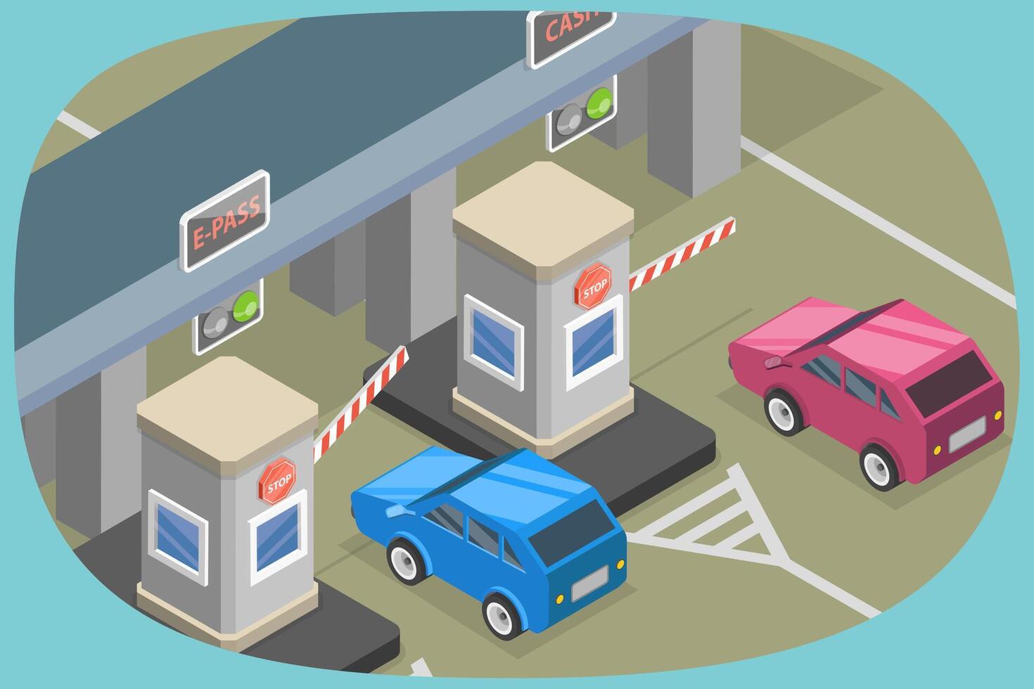 3D Isometric Flat Illustration of Checkpoint With Barriers, Highway Toll vector