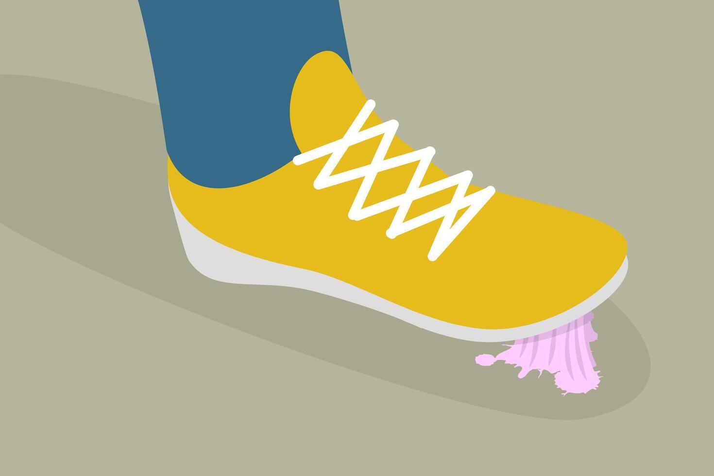 3D Isometric Flat Illustration of Chewing Gum Stuck to a Shoe, Dirty Street vector