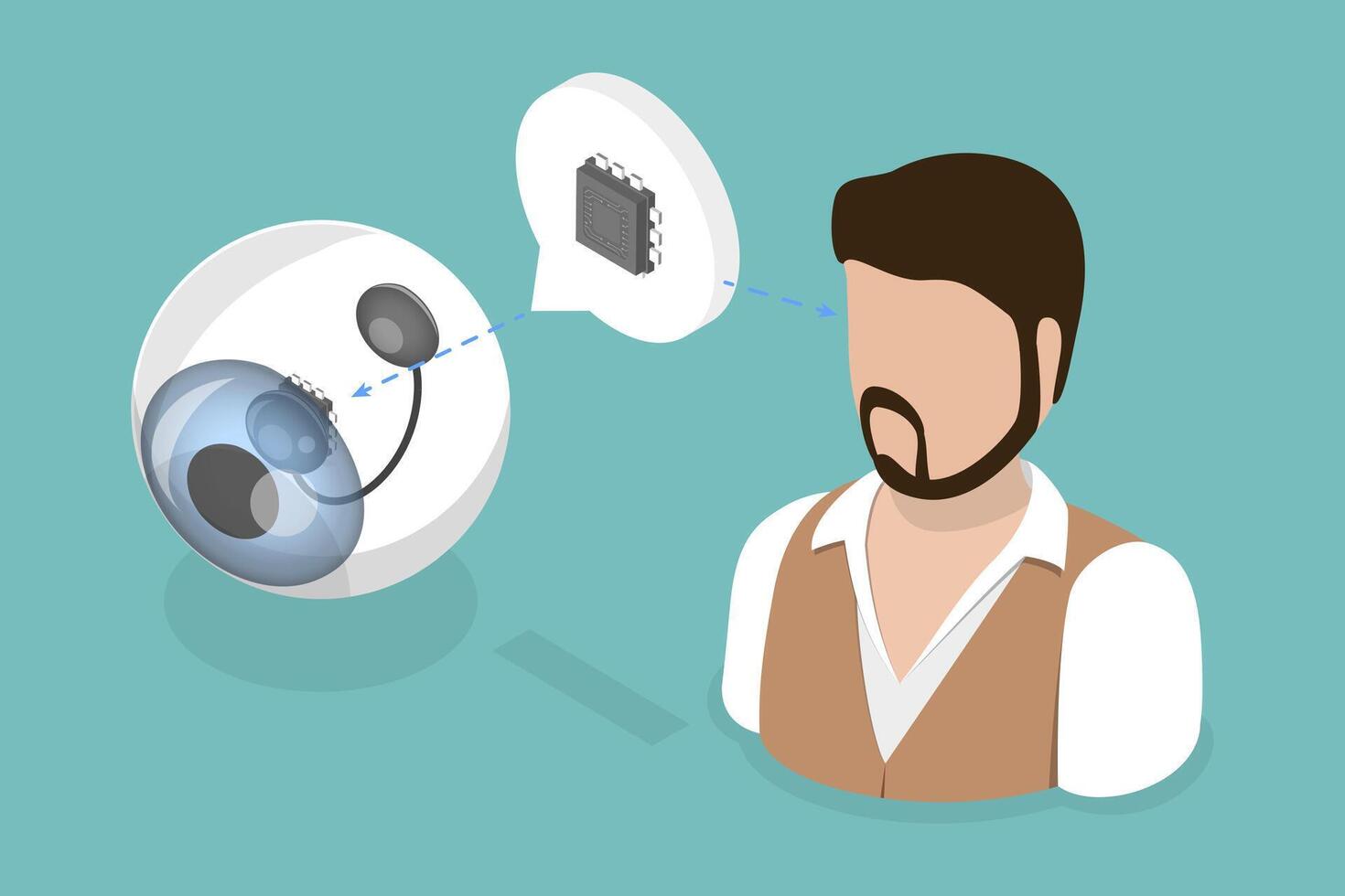 3D Isometric Flat Illustration of Microchip Implant, Bionic Eye vector