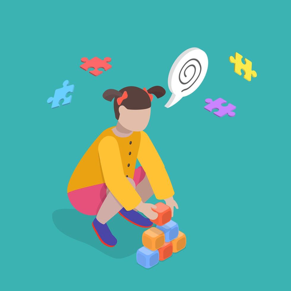3D Isometric Flat Illustration of Asperger Syndrome, Social Difficulties vector