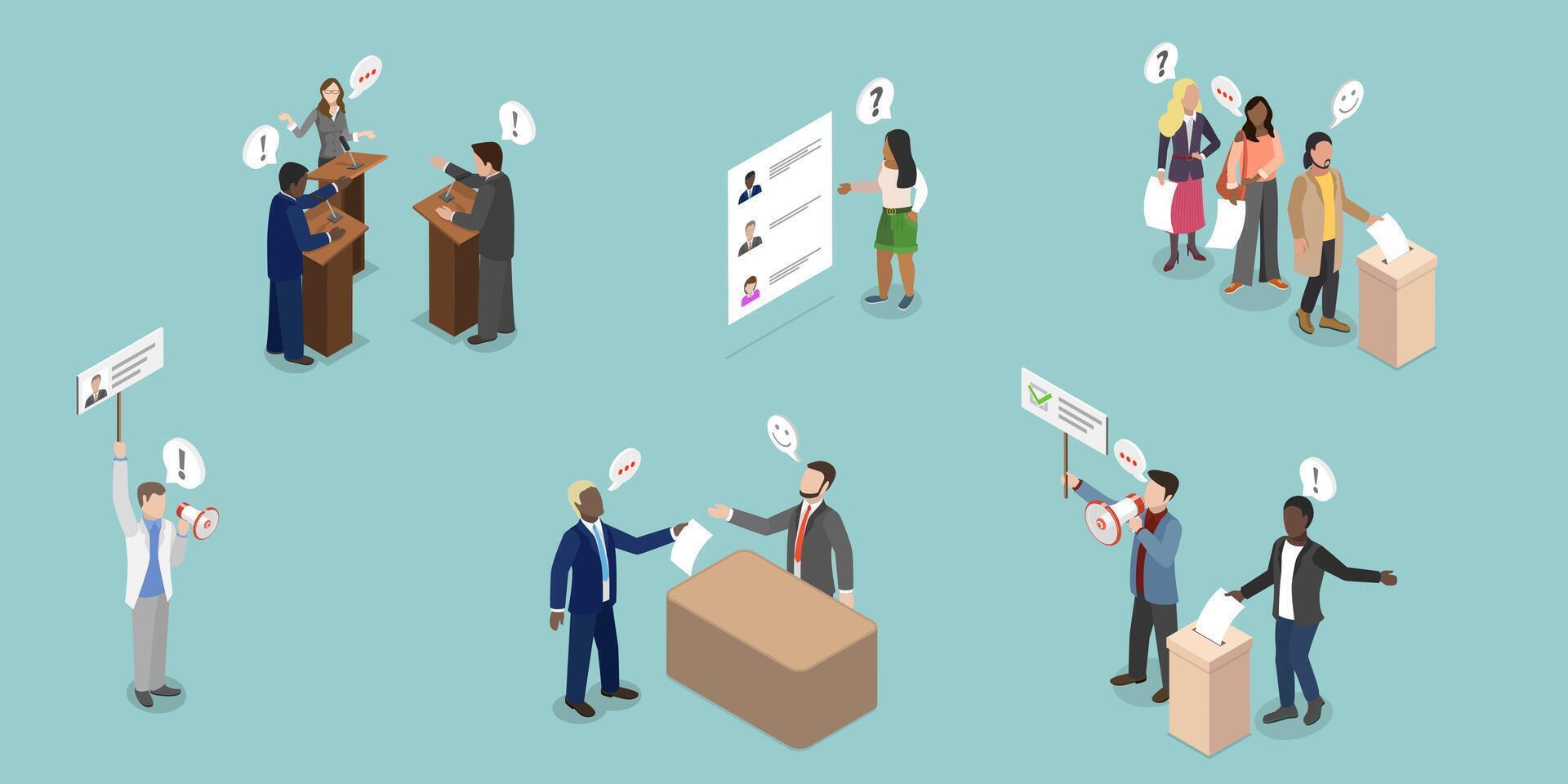 3D Isometric Flat Illustration of Political Election Process , Debates and Democratic Voting vector