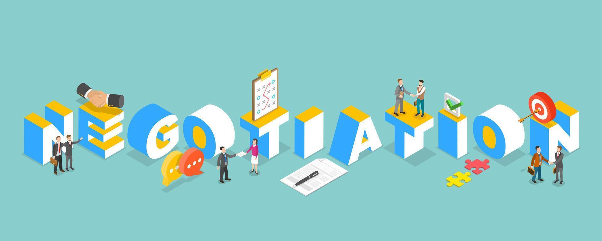 3D Isometric Flat Illustration of Business Negotiation, Successful Deal Agreement vector