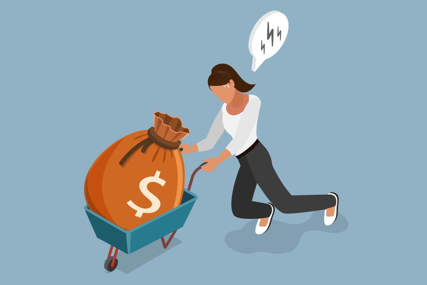 3D Isometric Flat Illustration of Difficulties In Making Money, Financial Problems vector
