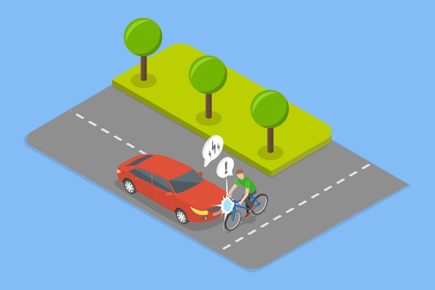 3D Isometric Flat Illustration of Cycling Road Accident, Collision with a Car vector