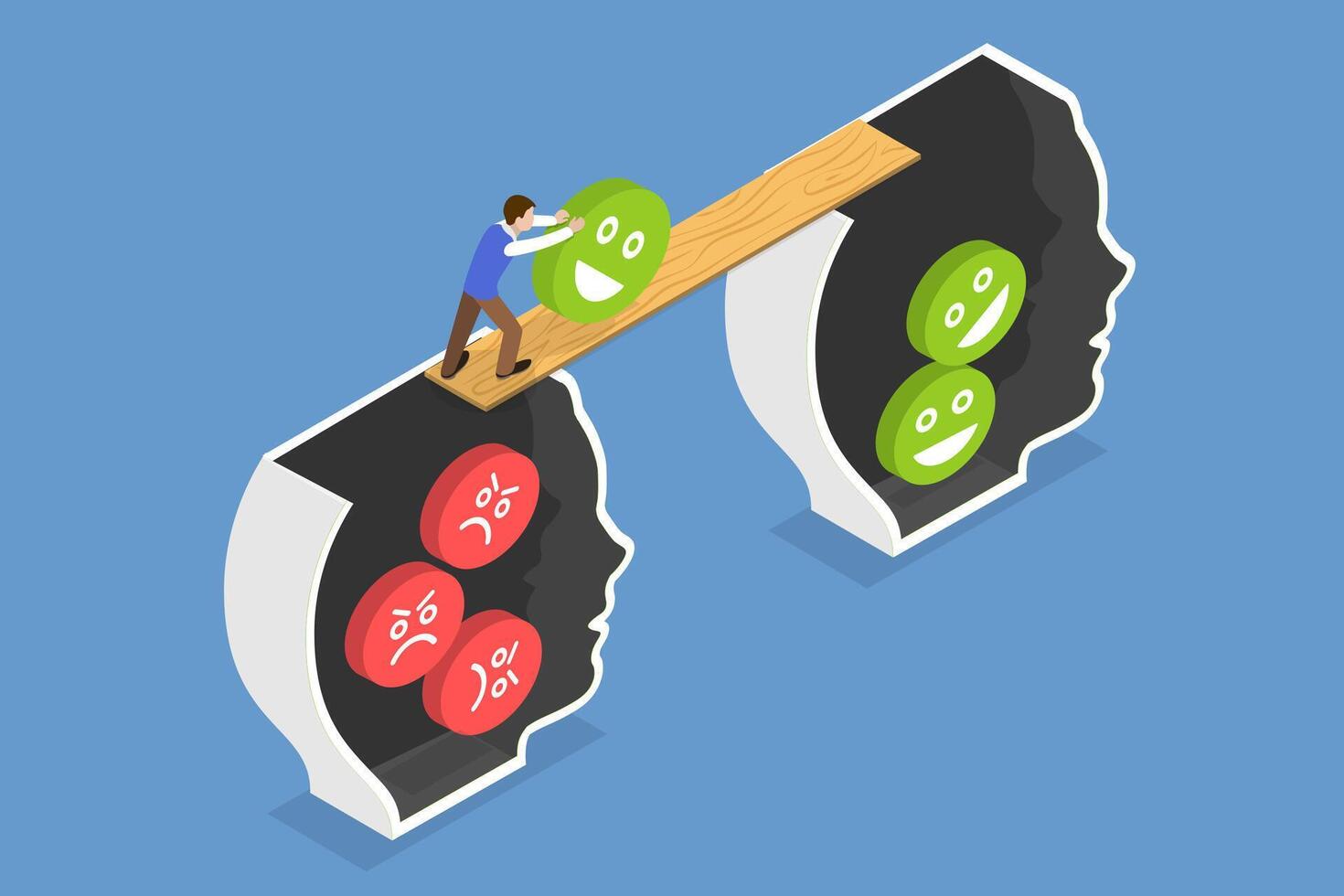3D Isometric Flat Illustration of Persuasion, Positive Thinking, Good or Bad Attitude vector