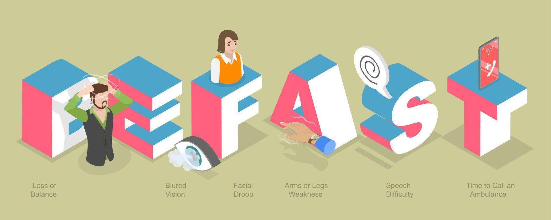 3D Isometric Flat Illustration of Stroke Vascular Dementia, Identifying Early Signs vector