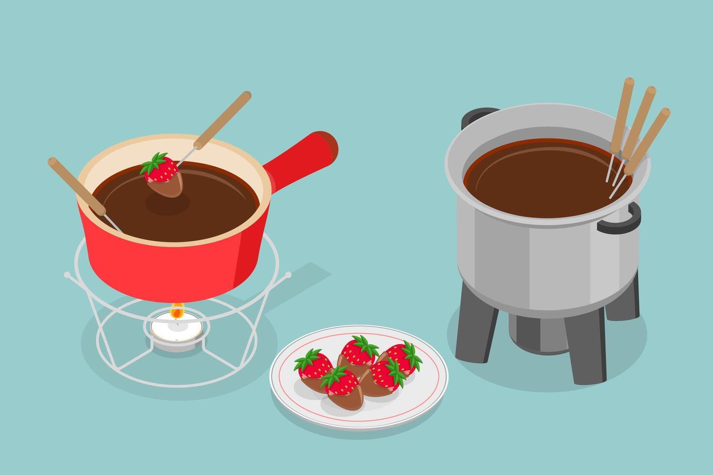 3D Isometric Flat Illustration of Fondue, Cheese or Chocolate Dish Served in a Communal Pot vector
