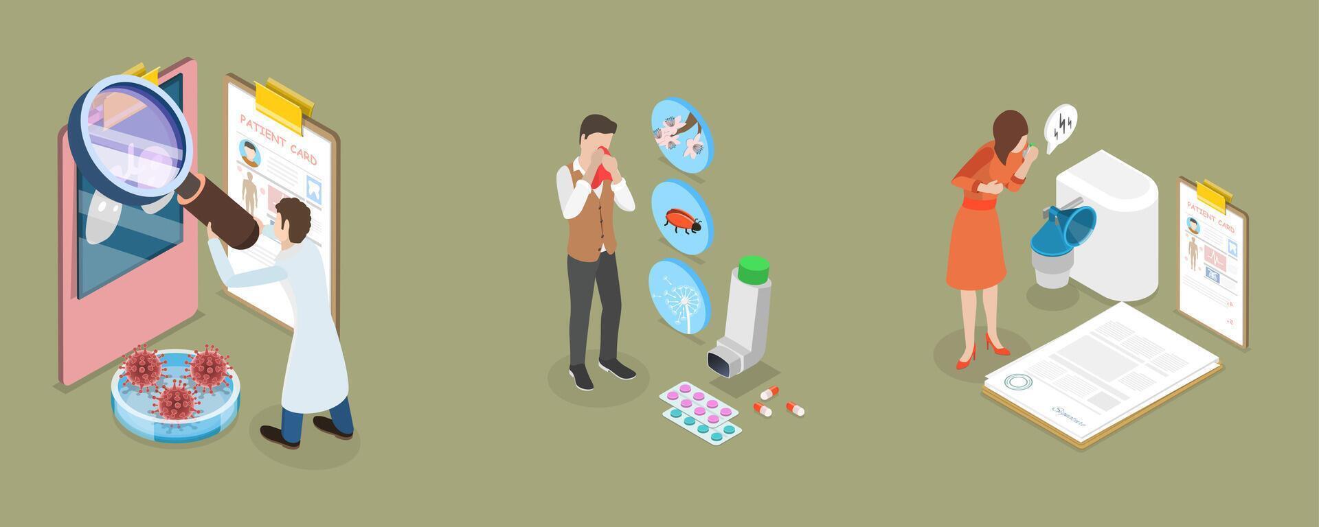 3D Isometric Flat Illustration of Asthma, Lungs Healthcare vector